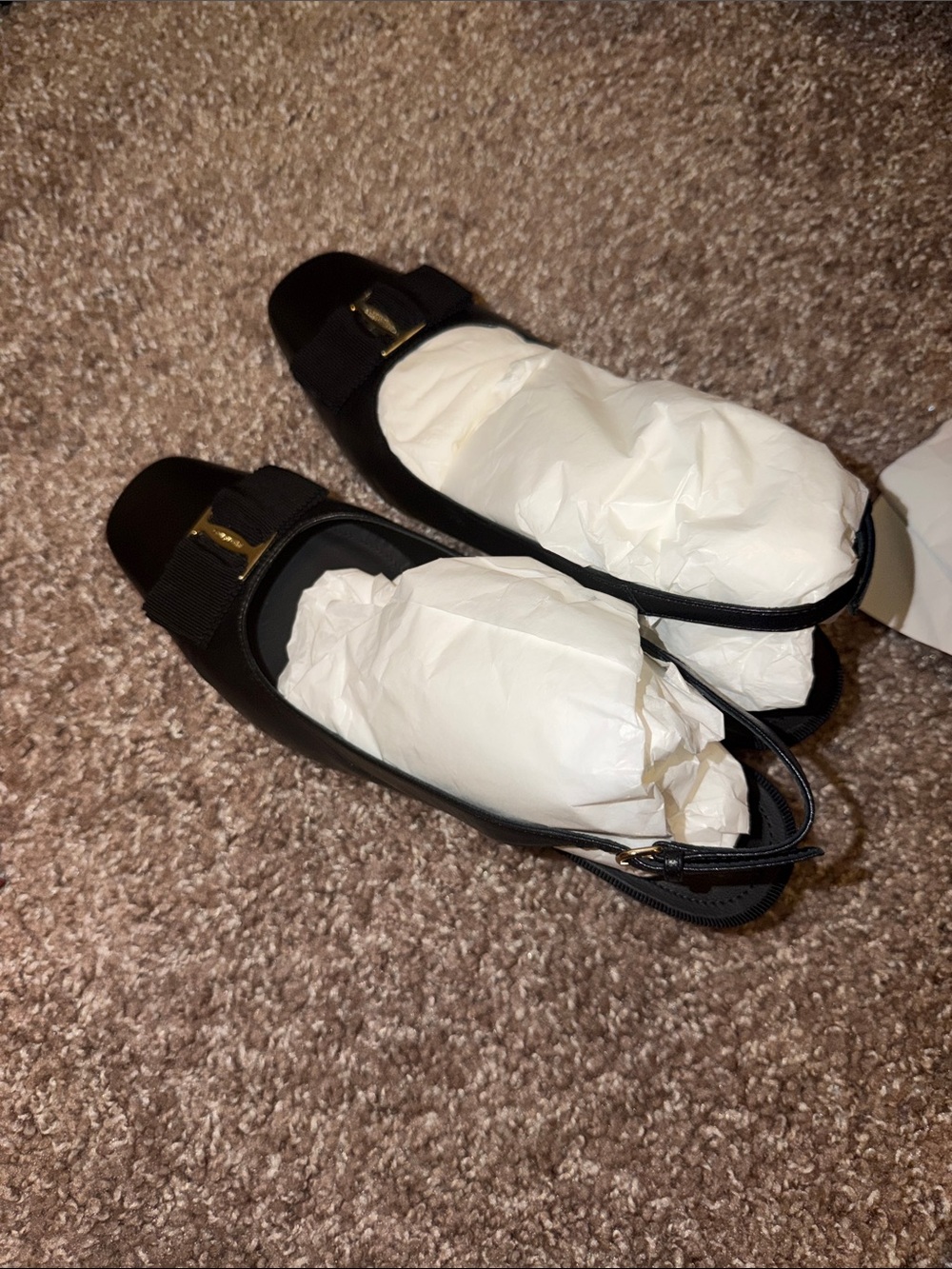 Salvatore Ferragamo Black Leather Slingback Loafers with Gold Buckle